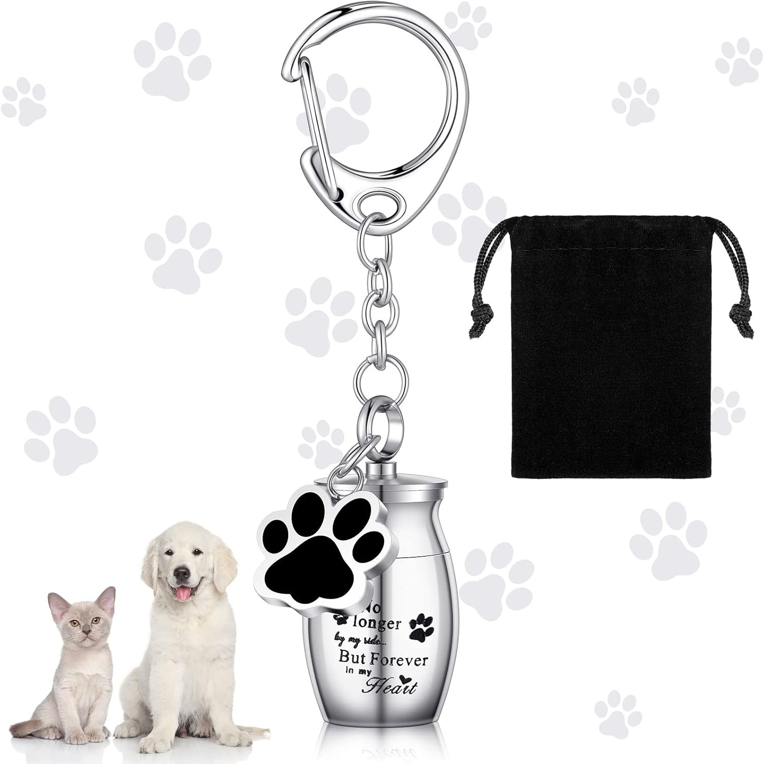 Tudomro Cremation Pet Dog Urns Keychain for Ashes with Storage Bag Stainless Ste