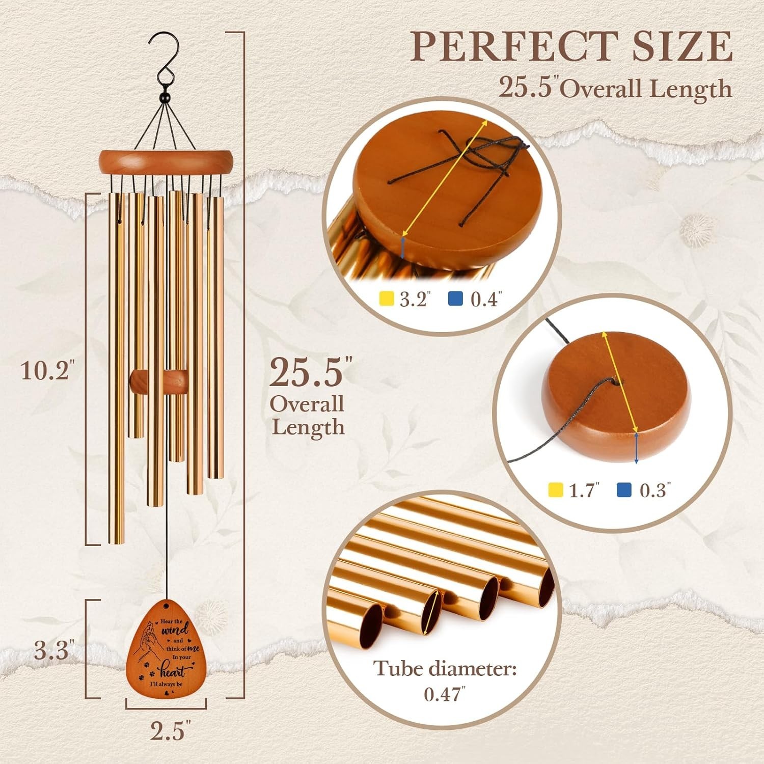 Beautifully Crafted Wind Chime for Pet Loss – 25.5” Aluminum & Wood Tribute