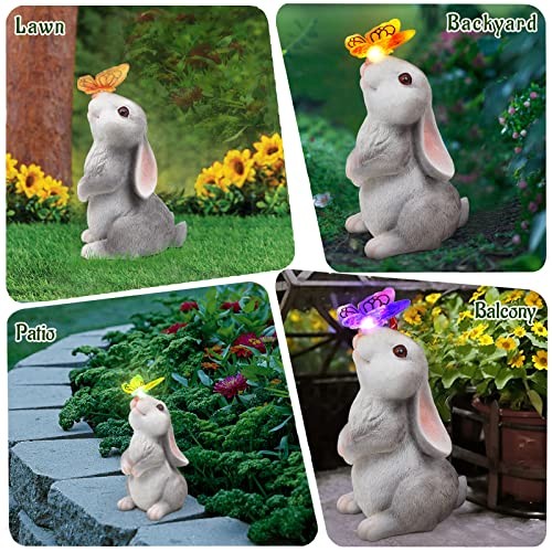 Garden Statue Outdoor Decor-with Solar Butterfly Changing Lights Garden Rabbit