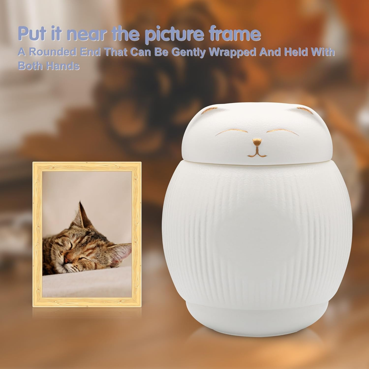 Ceramic Cat Urn for Ashes – Pet Memorial Box with Secure Lid, Cremation Keepsake
