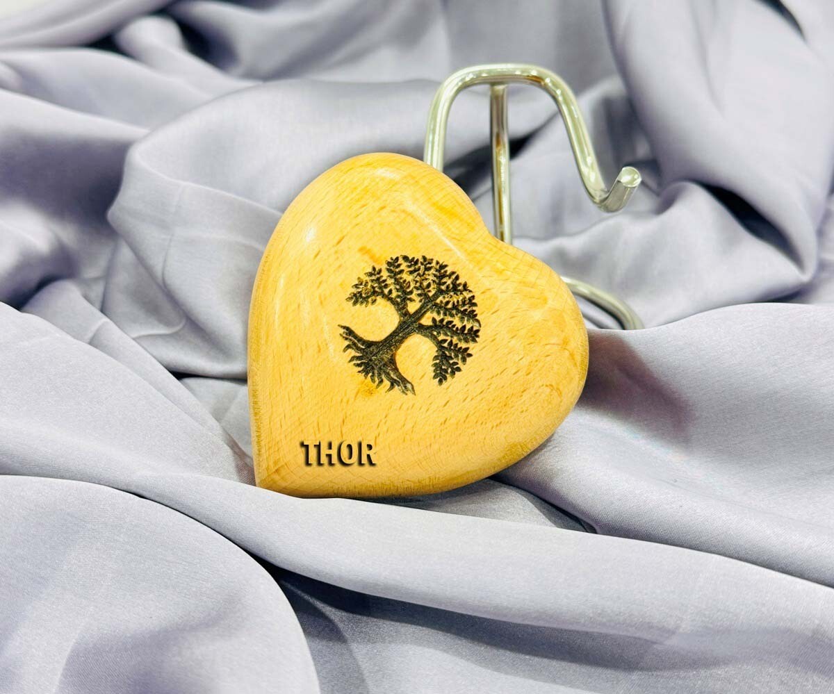 Natural Wooden Heart Keepsake picture of banyan tree Print Urn – Mini Urn Small