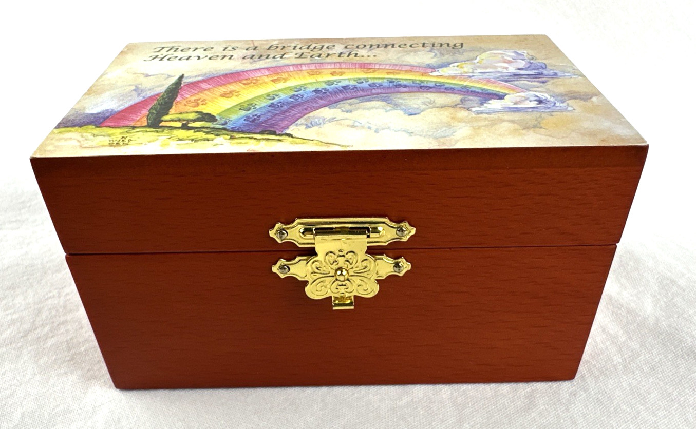 Rainbow Bridge Pet Loss Remembrance Urn Box w/Poem- Token Keepsake, Free Ship
