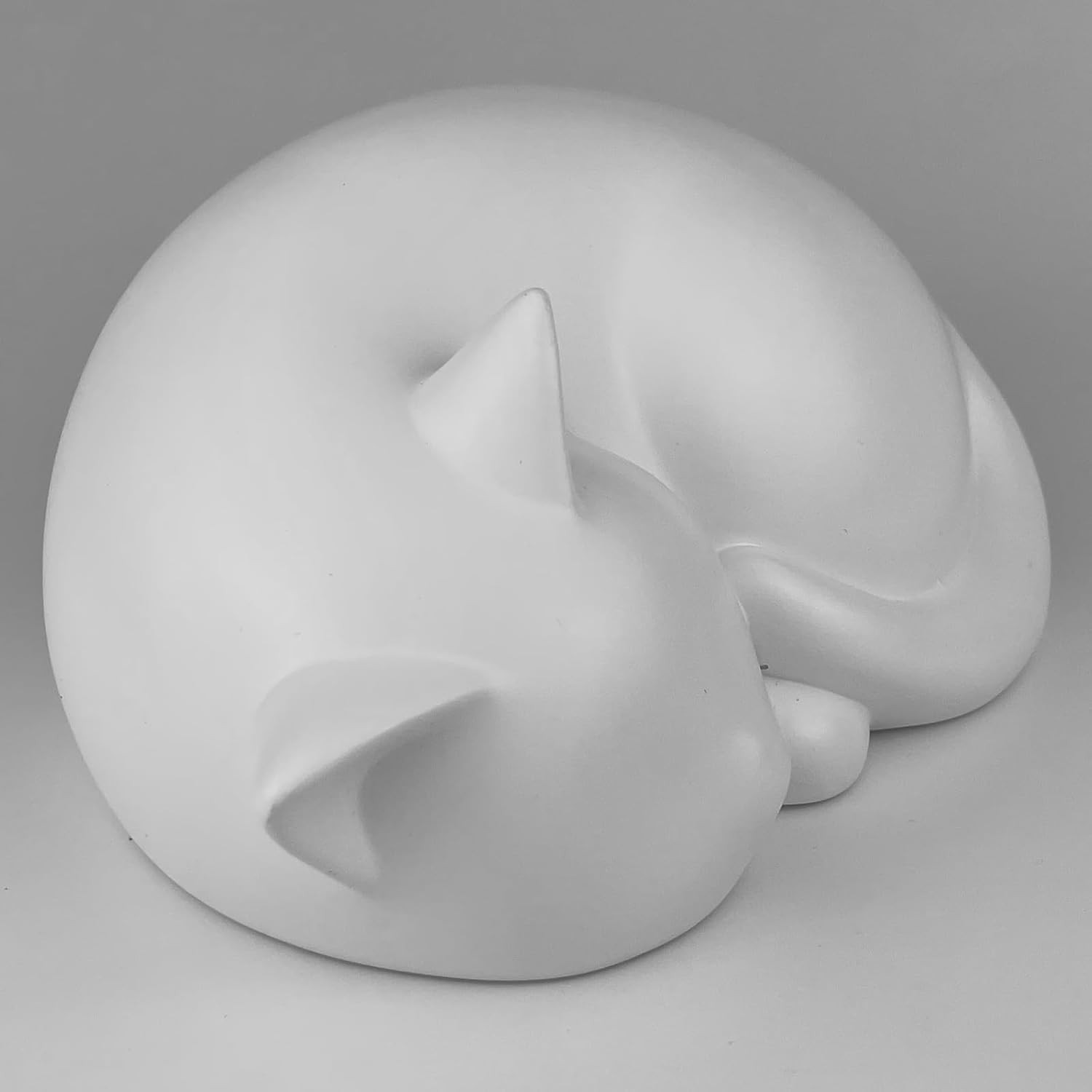 Handmade Sleeping Cat Urn for Ashes – Elegant White Pet Memorial Statue, Indoor