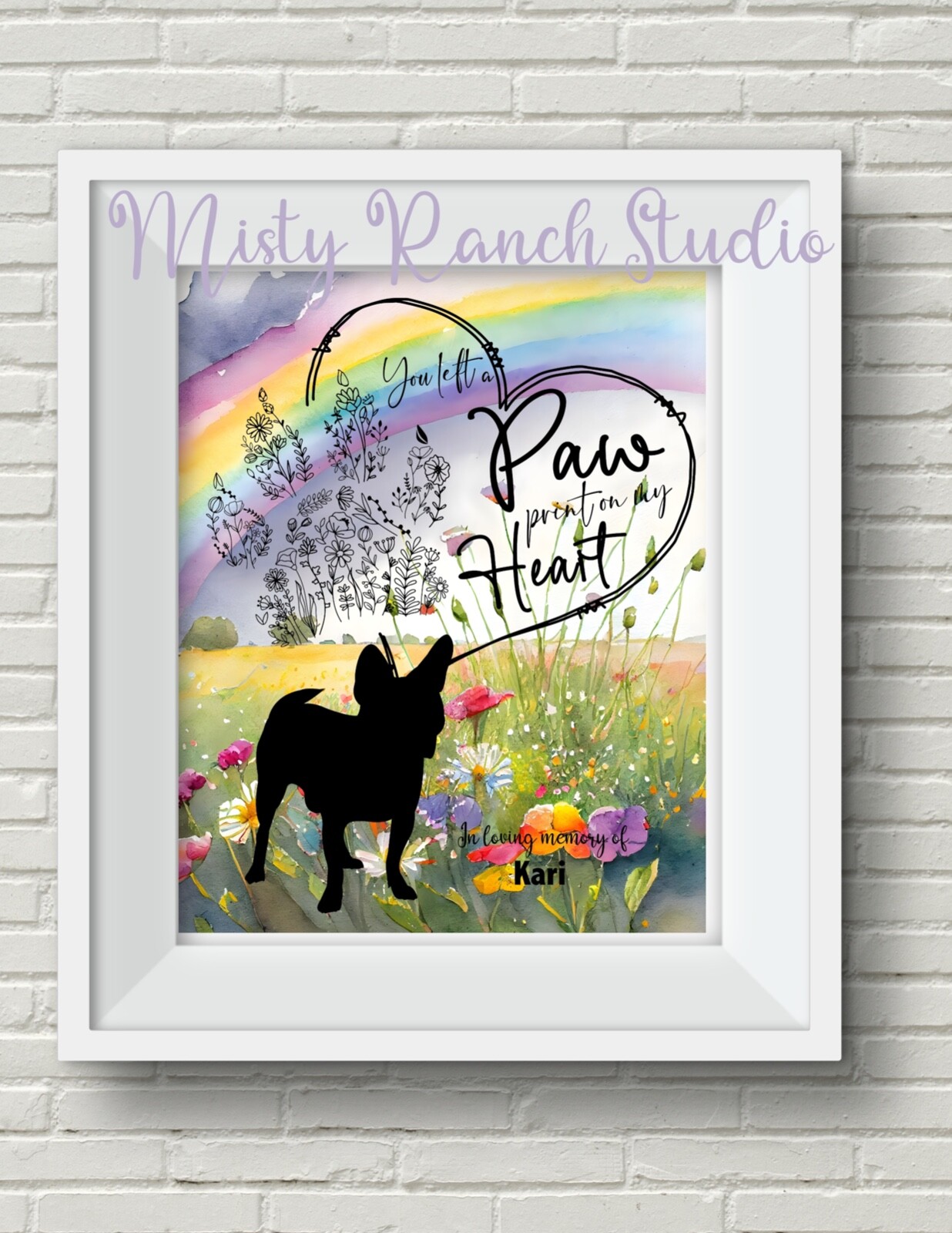 Dog Memorial Print “You Left a Paw Print on My Heart” UNFRAMED Rainbow Bridge