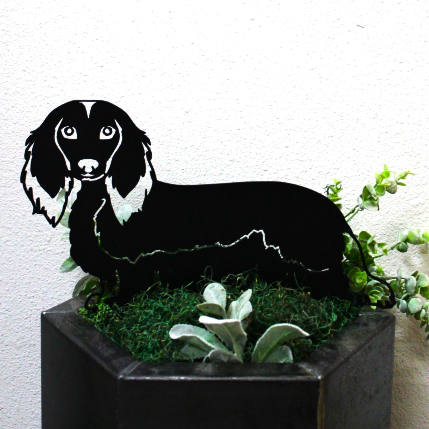 Longhaired Dachshund Black Metal Dog Silhouette