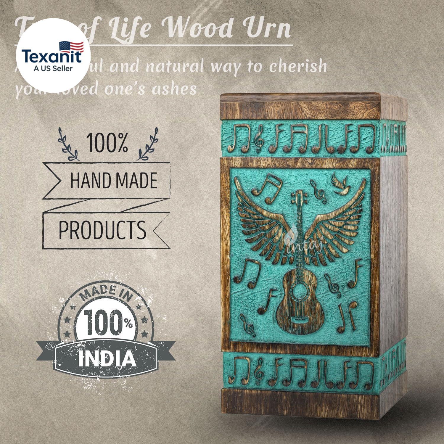 Rosewood Urn for Ashes – Guitar Wings Wooden Box for Human, Pet Ashes Hand-Craft