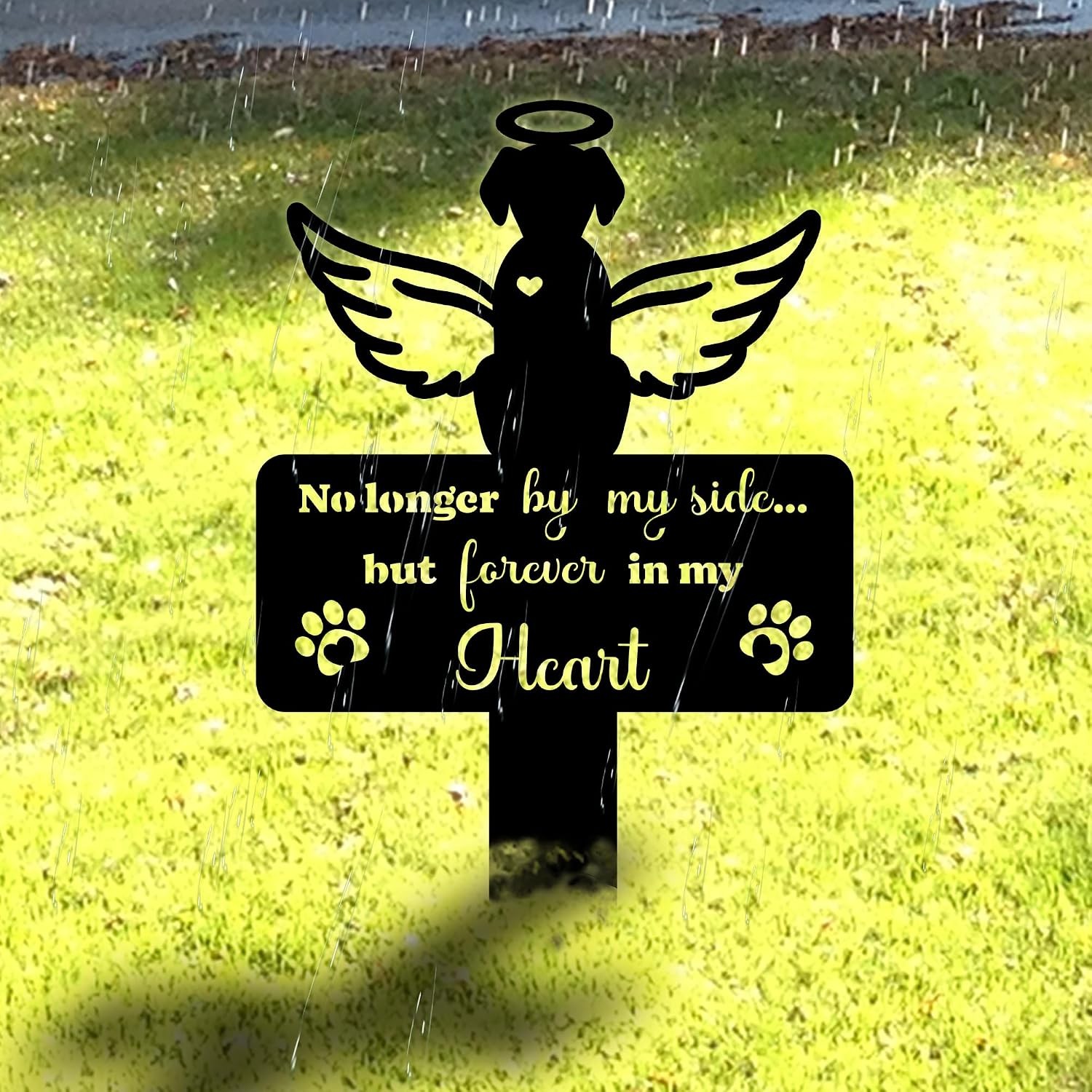 Angel Dog Grave Marker – 12in Memorial Stone with Halo and Paw Prints, Weatherpr
