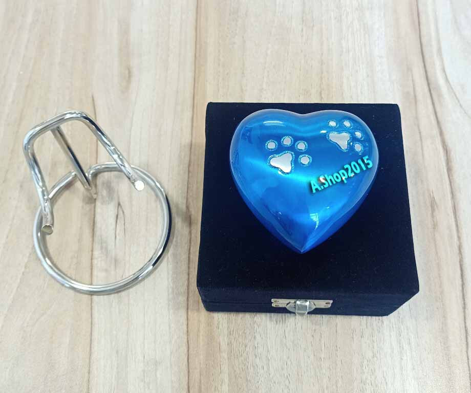Small Sky Blue Heart Pocket Urn, Memorial Ashes Keepsake pet Mini Urn, Cremation