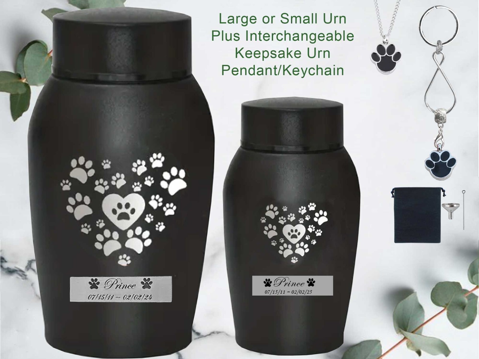 Custom Pet Urn, Engraved Name Plate, Includes Keepsake Urn Pendant or Key Ring