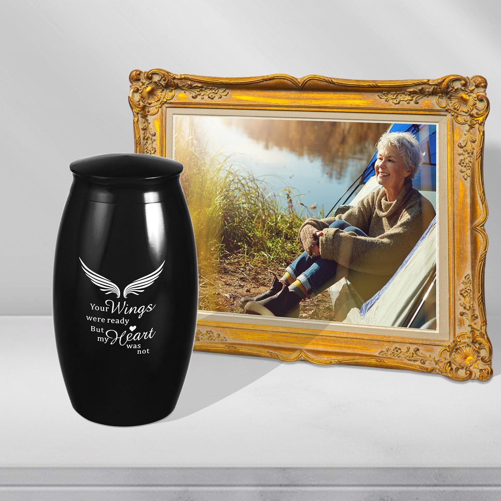 Small/Medium Urns for Human Ashes Adult Male Female,5.5″ Black Cremation Angl…