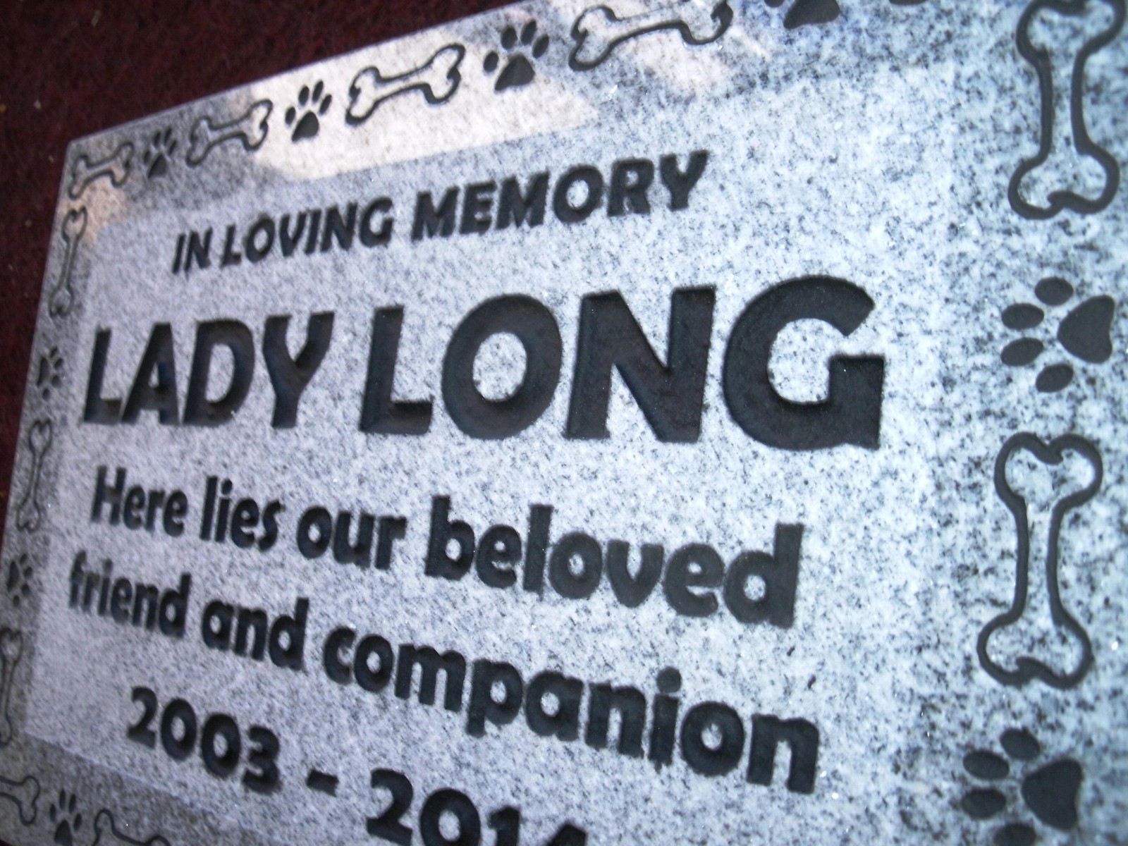Pet memorial head stone grave marker 12 x 8″ custom engraved- 2″ granite