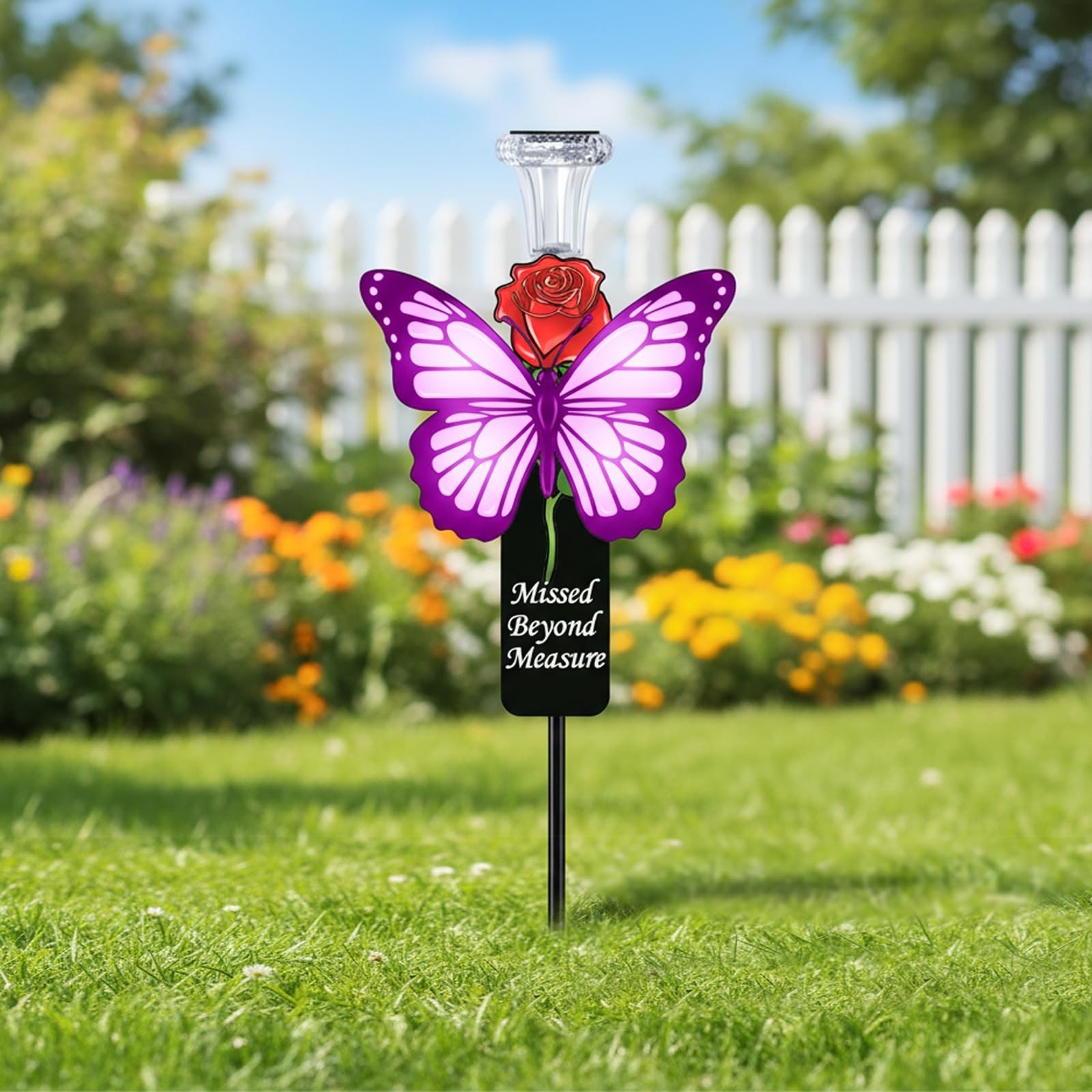 Solar Purple Butterfly Memorial Stake – Missed Beyond Measure Engraved Metal …