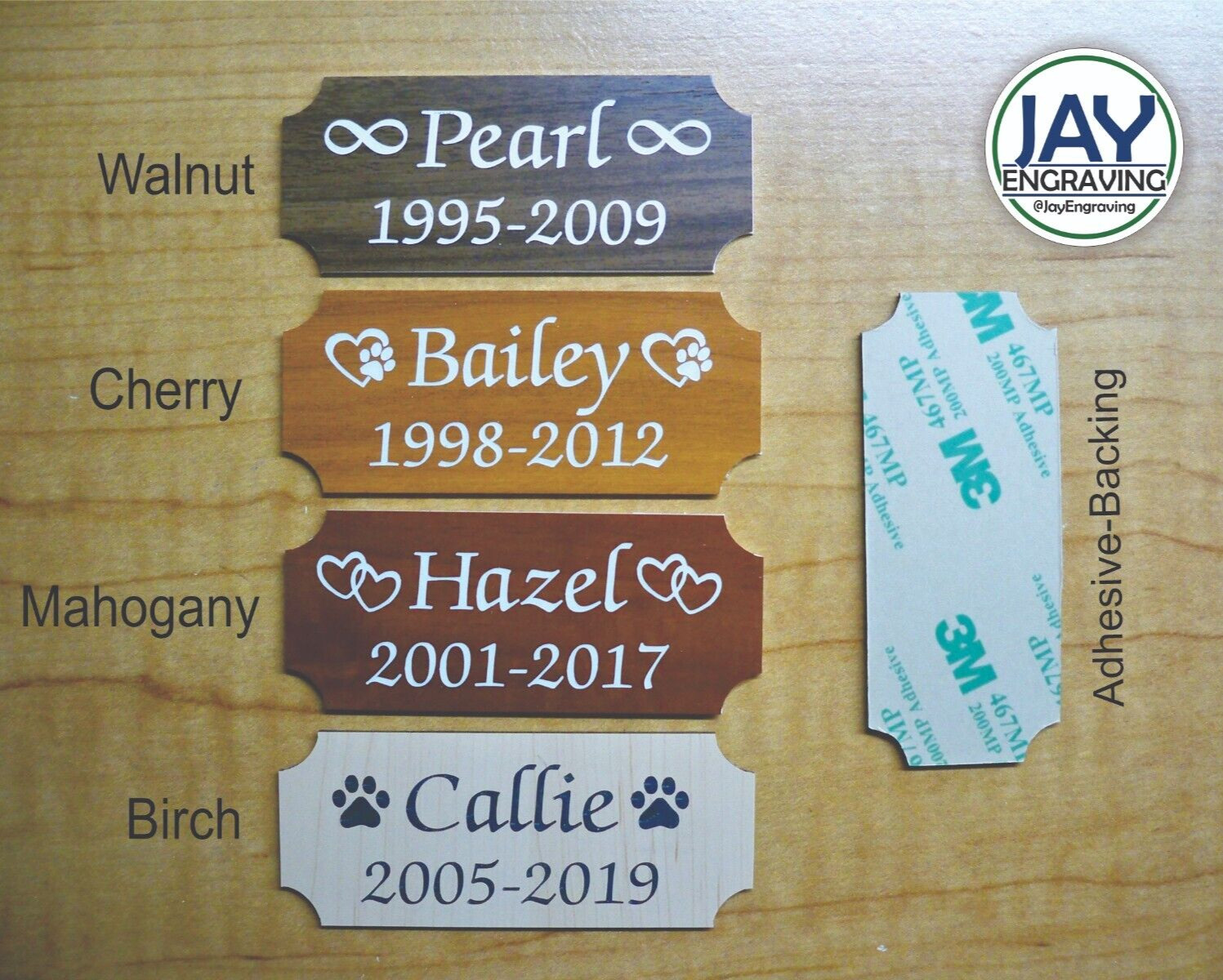 Custom Engraved 1.25×3 Woodgrain Pet Memorial Urn Plaque Sign Plate Tag Dog Cat