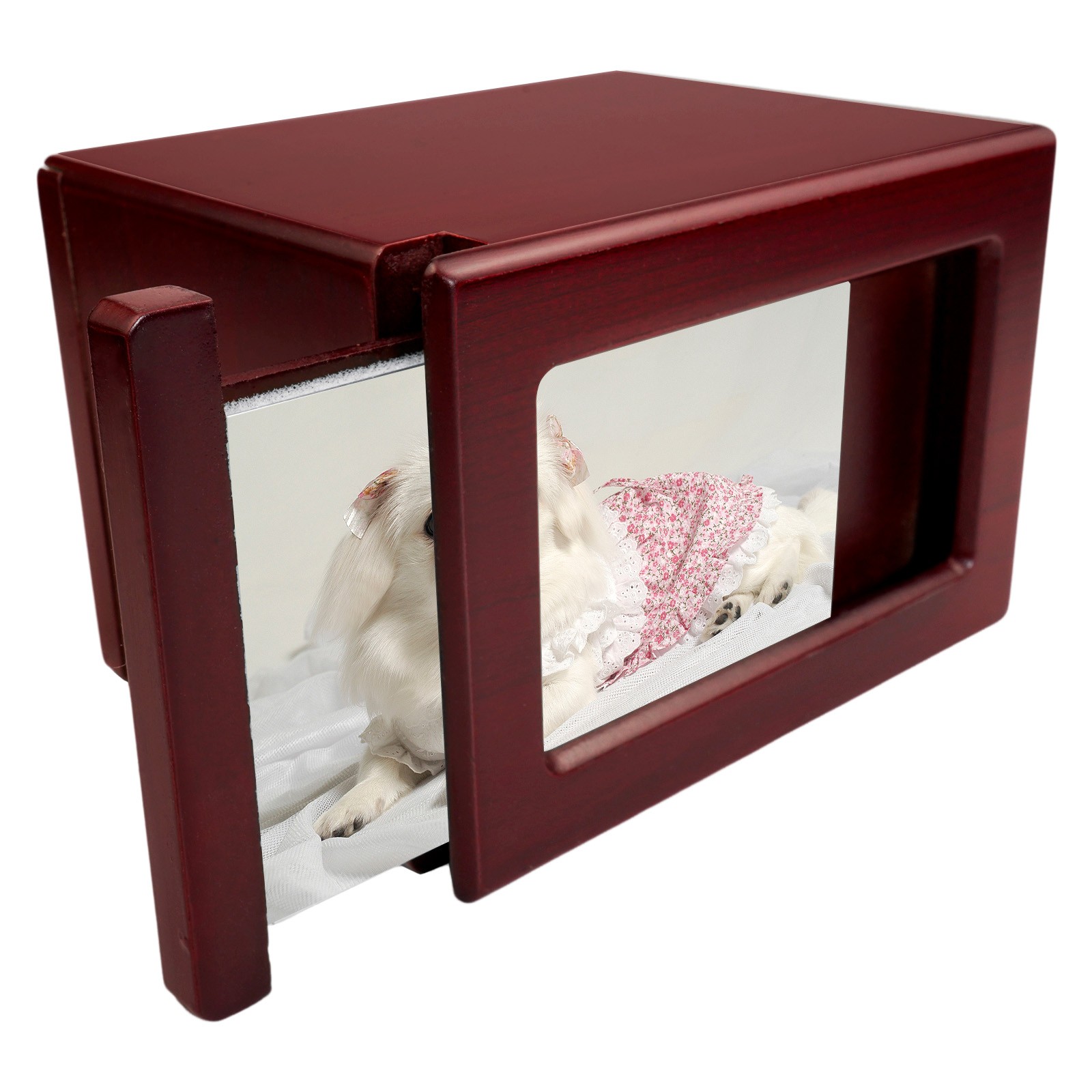 Wooden Red Funeral Cremation Urn with Photo Frame For Dogs And Cats 4.3 x 4.1in