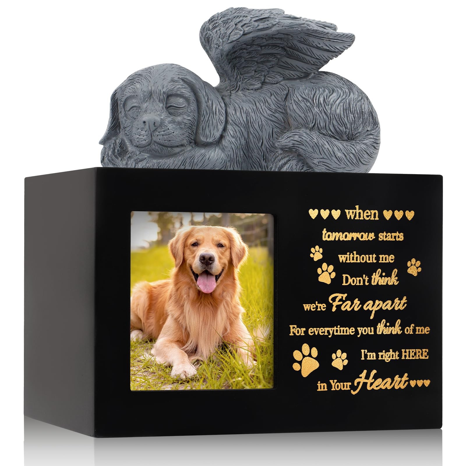 Pet Urns for Ashes, Large Wooden Pet Urns for Dog or Cat Ashes with Dog Angel…