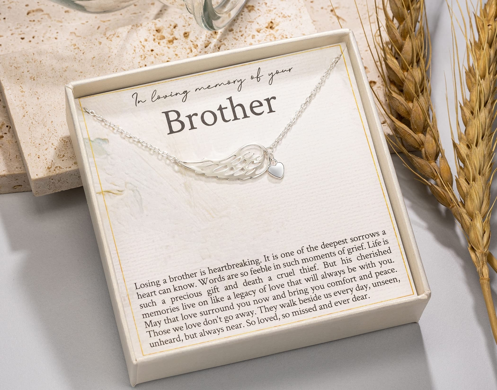 RareLove Memorial Gifts for Loss of Brother,925 Sterling Silver Angel Wing He…