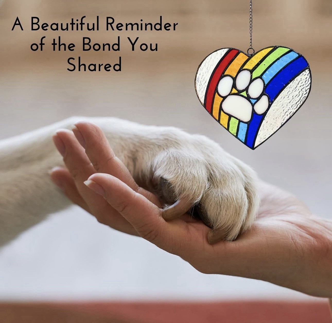 LastingTails Rainbow Dog Memorial Gifts, Paw Print Heart Suncatcher, Loss of Dog