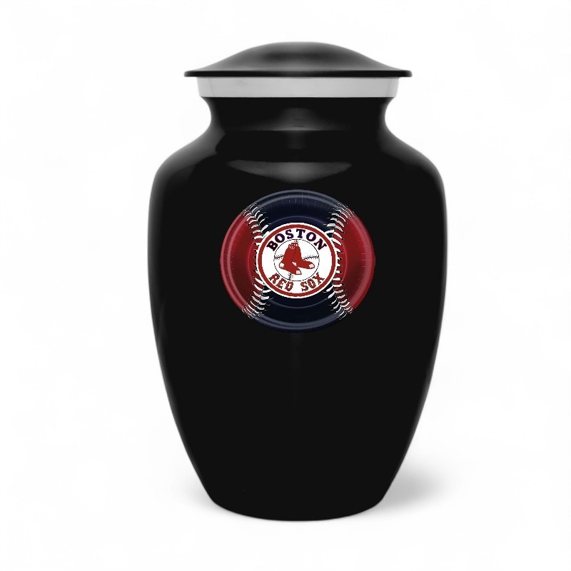 Boston Red Sox Baseball Style Cremation Urn Adult Ashes Black Metal 8 Inch Urns