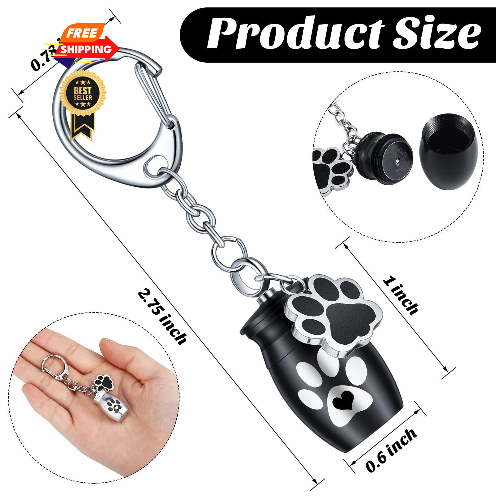 Tudomro 2 Pcs Pet Dog Urns Keychain for Ashes with 2 Storage Bags Cute Style