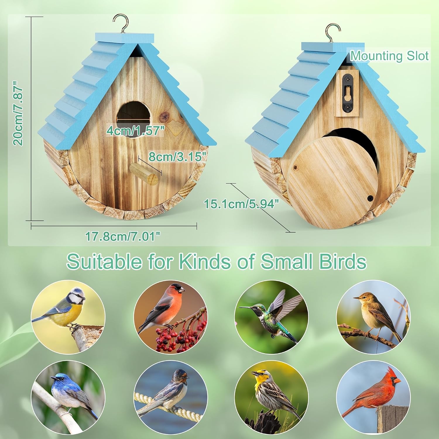 Auslar Wooden Birdhouse Hanging Garden Bluebird Cardinal