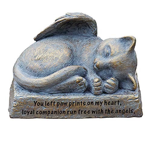 You Left Paw Prints on my Heart Cat Angel Garden Statue 6 Inch Long