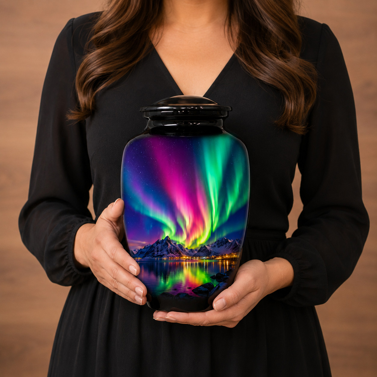 Cremation Urn for Adult Human Ashes 10.5in Aurora Borealis Memorial Urn Bag