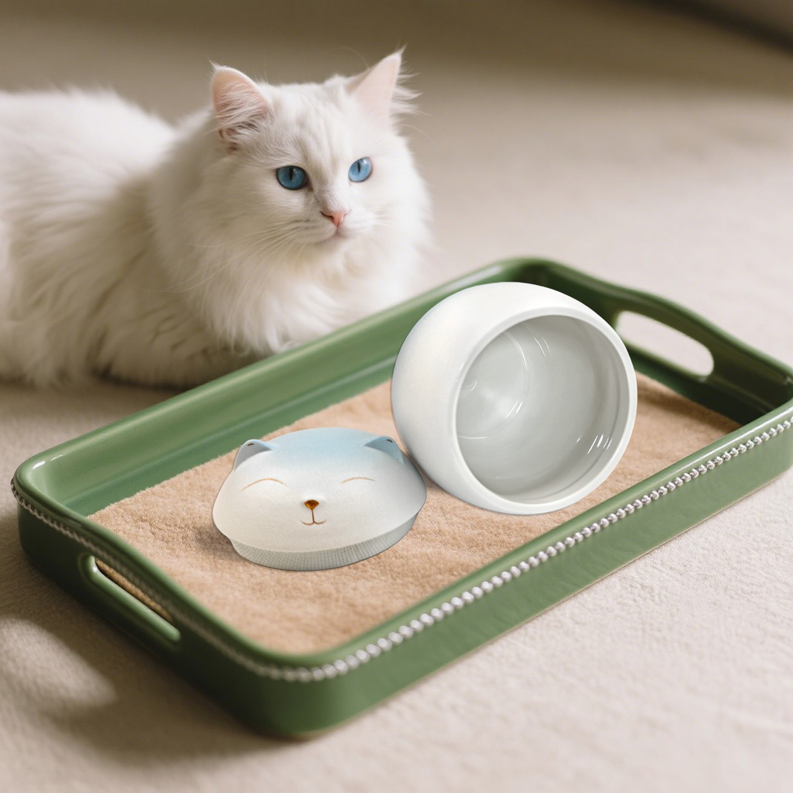Blue-White Gradient Smiley Cat Shaped Pet Urn For Small Dog And Cat Ashes(L)