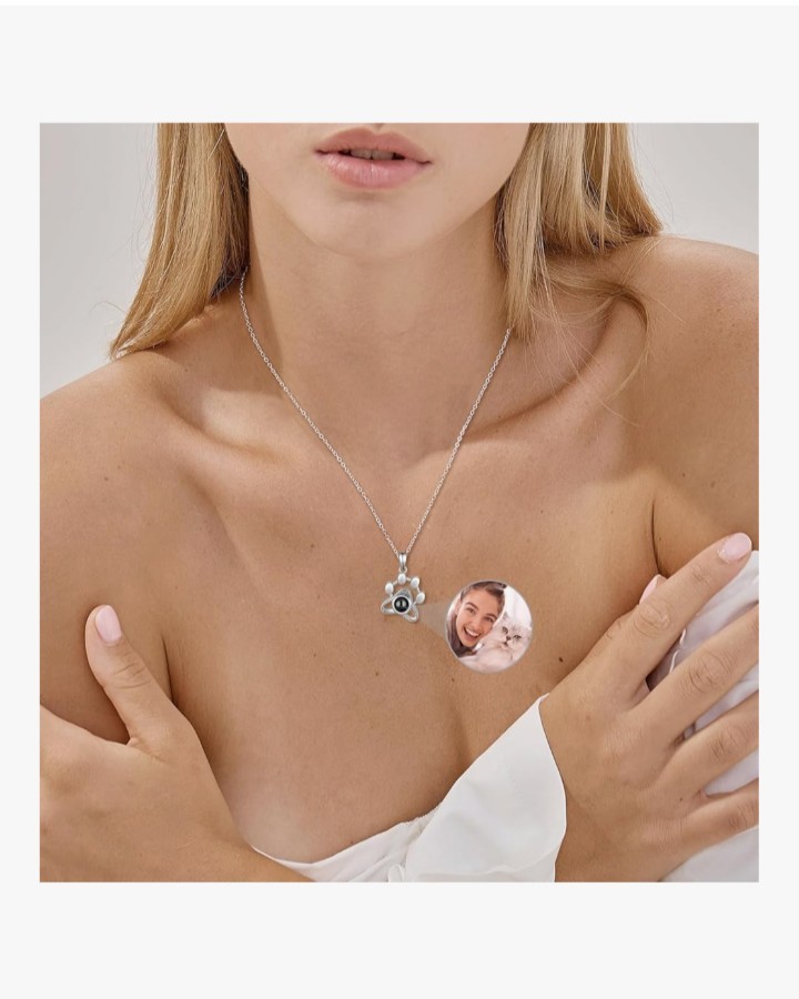 Personalized Dog Paw Cremation Jewelry Necklace Projection Stone Adjustable