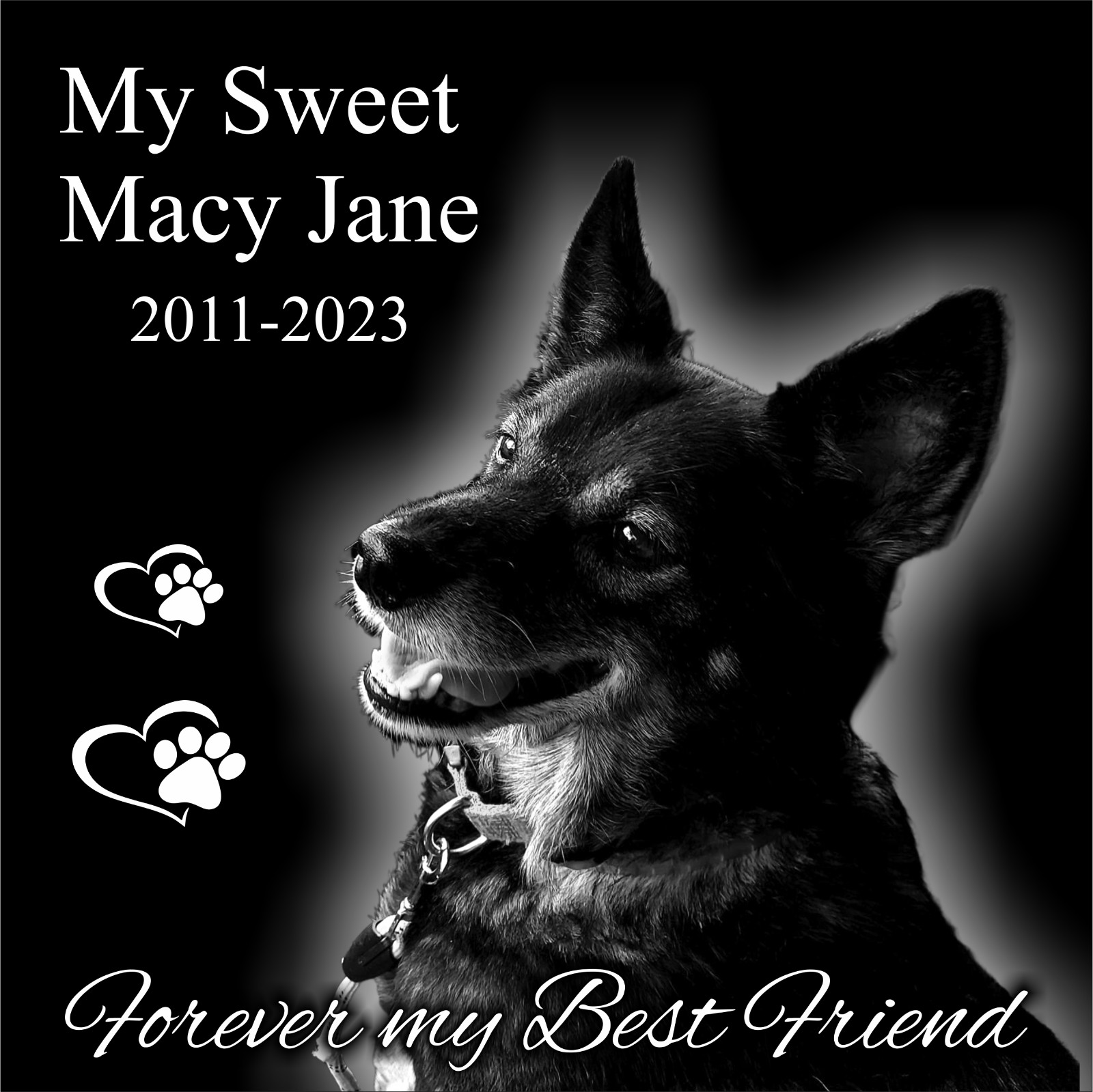 Personalized Pet Memorial Grave Marker Granite Plaque Human headstone dog 12×12