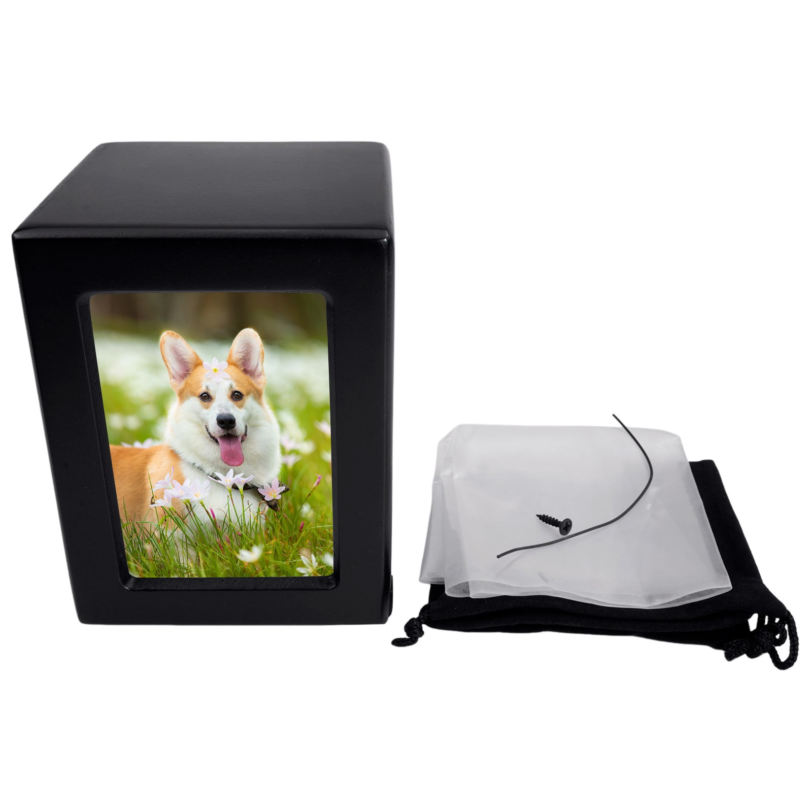 Black Wooden Funeral Cremation Urn with Photo Frame 3.9*3.6in For Dogs And Cats