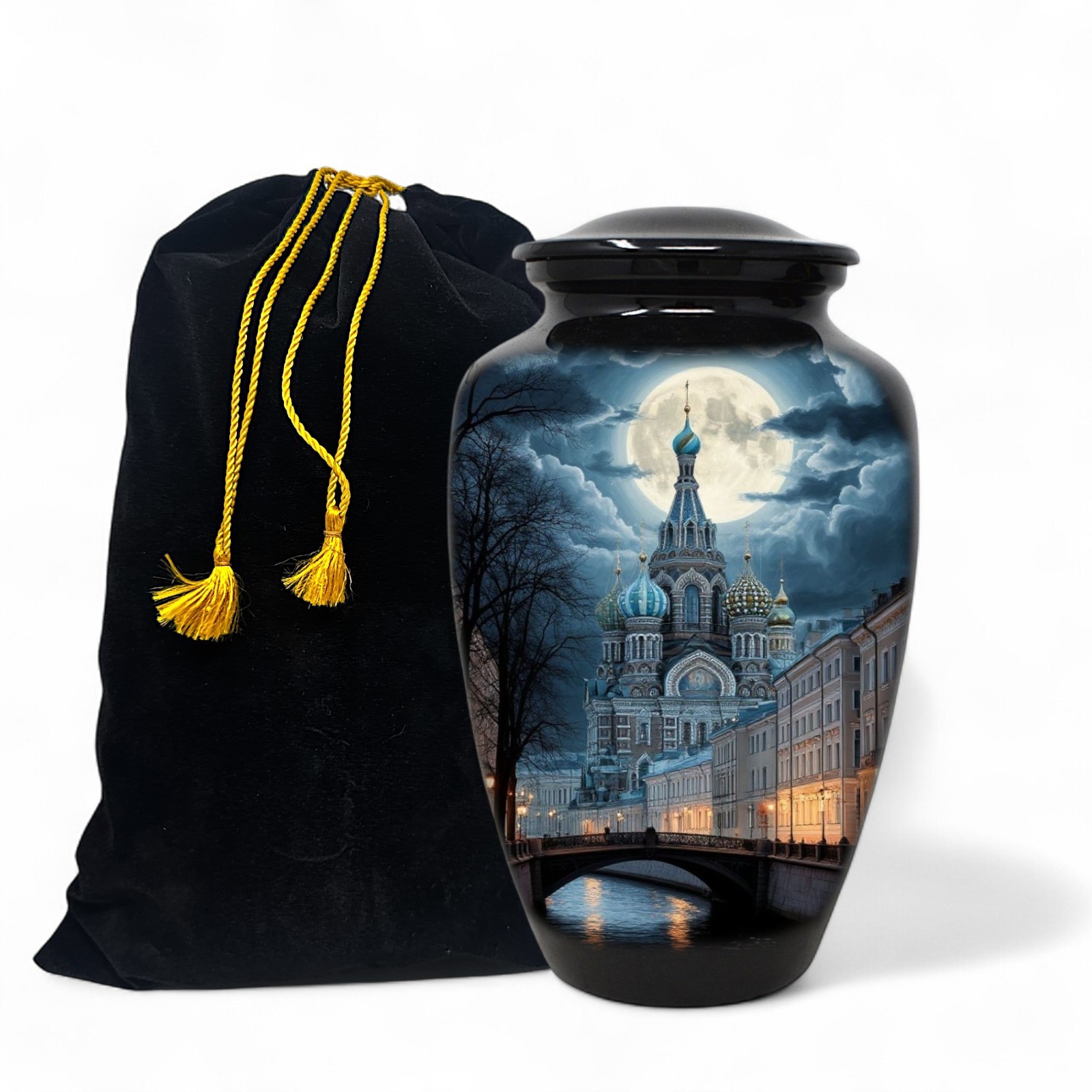 Adult Cremation Urn for Human Ashes Large 10.5″ Moonlit Cathedral Urn with Bag