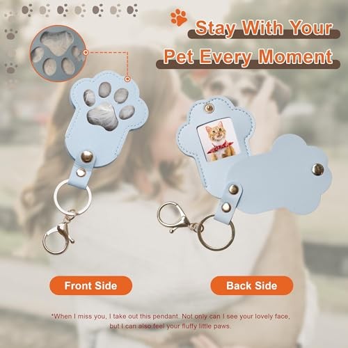 Pet Memorial Keychain Dog Paw Keepsake Photo Holder Blue