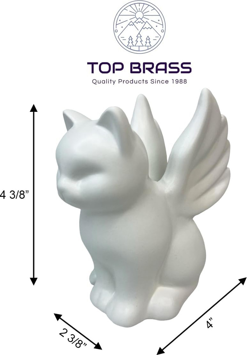 Angel Wing Cat Figurine/Memorial Cat Lover Tribute – 4 3/8” Tall Ceramic Stonewa