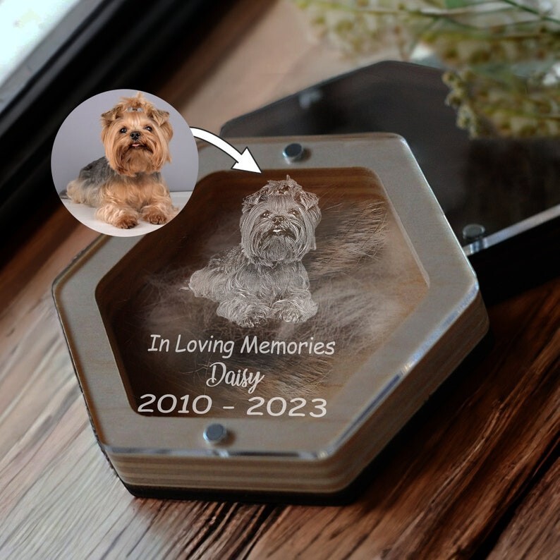 Custom Dog Fur Memorial Box, Engraved Pet Loss Gifts, Dog Portrait Gift