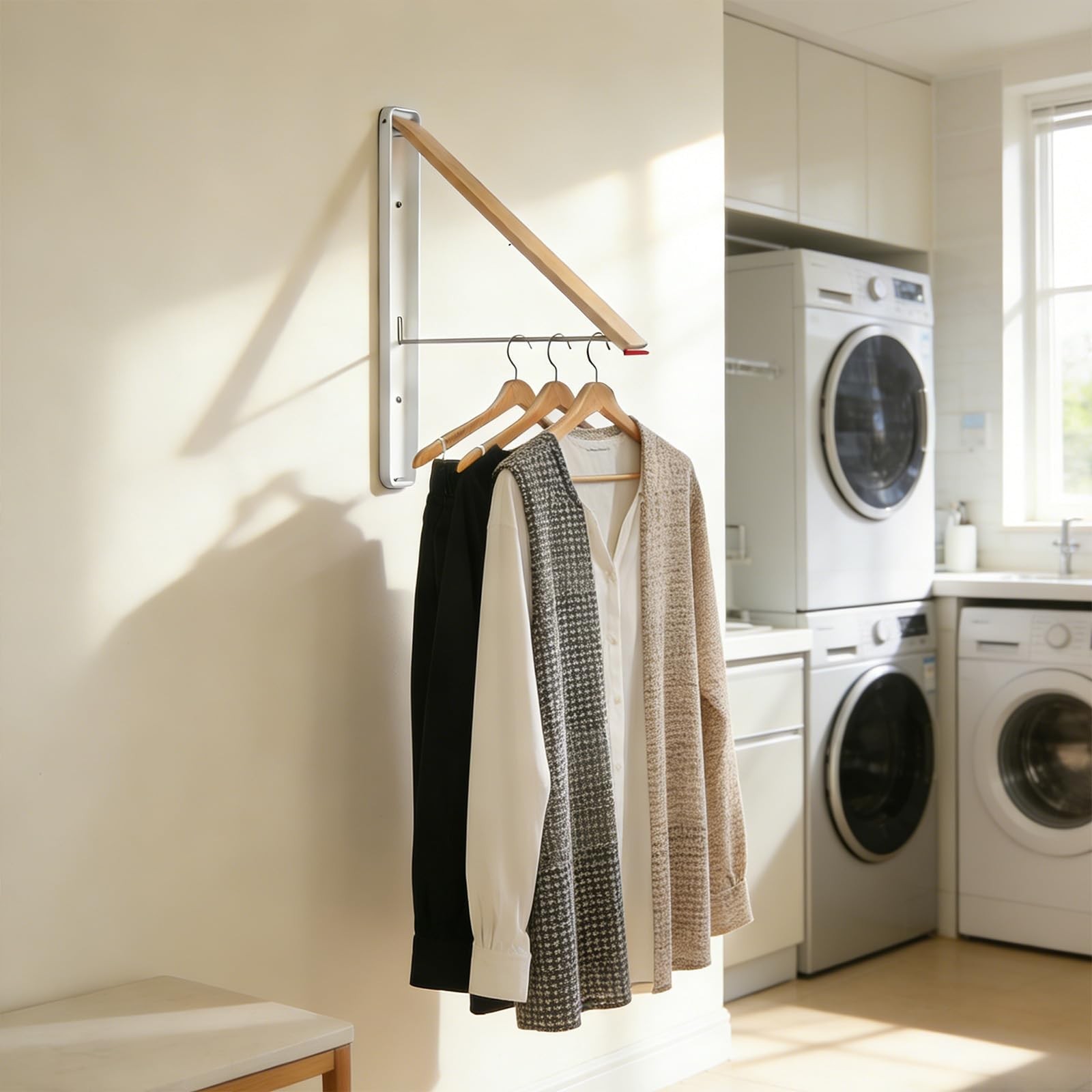Clothes Drying Rack Wall Mounted for Laundry Balcony RV, Wood Color | Indoor …