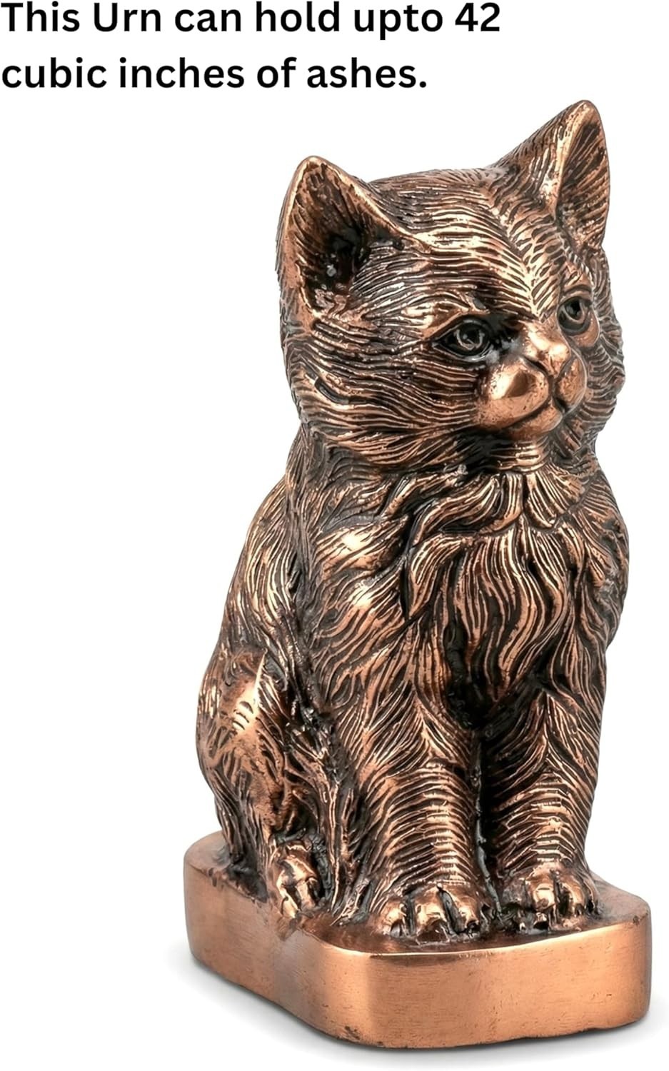Cat Memorial Urn Cremation Ashes Antique Copper 8″ Tall 42 Cubic Inch Capacity