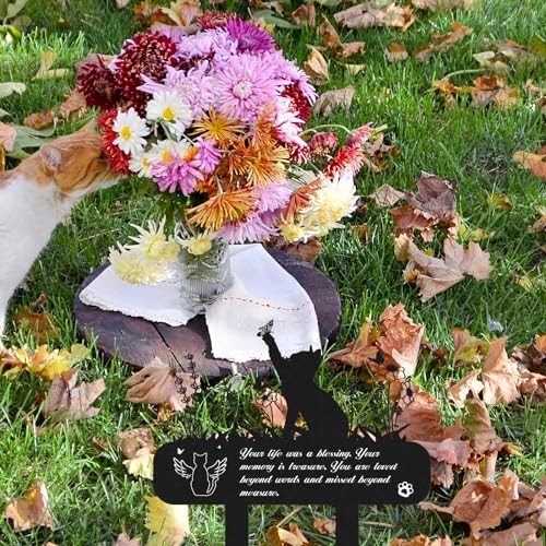 Pet Grave Markers – Metal Memorial Plaque, Waterproof Cemetery Stakes, Pet Cat