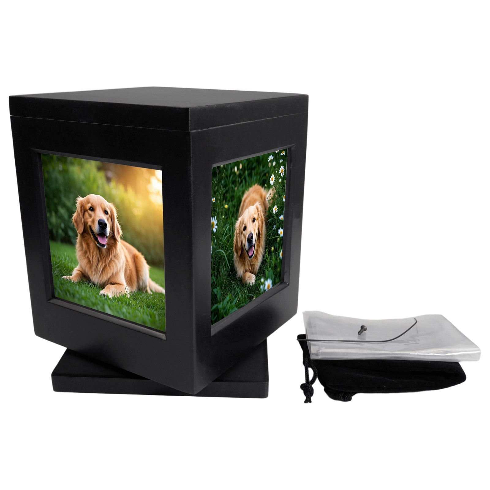 5.7*5.7in 360° Solid Wood Picture Frame Urn With Claw Print Kit For Dogs&Cats