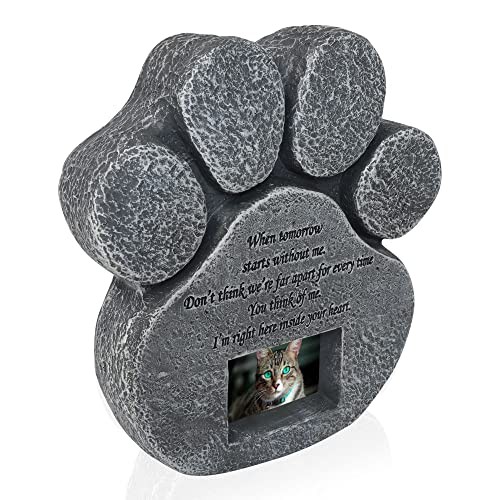 Paw-Shaped Resin Pet Memorial Stone with 2×3 Photo Frame and Sweet Poem –