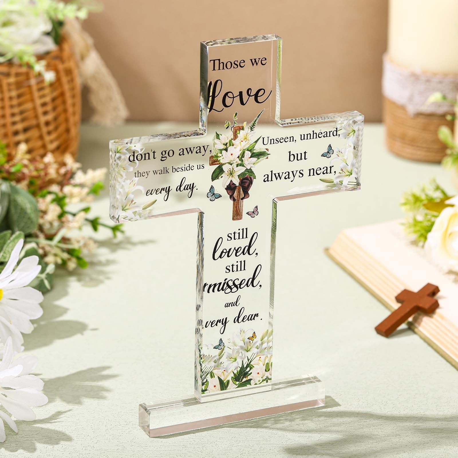 Jetec Sympathy Bereavement Gift for Loss of Loved One Acrylic Cross Floral Re…