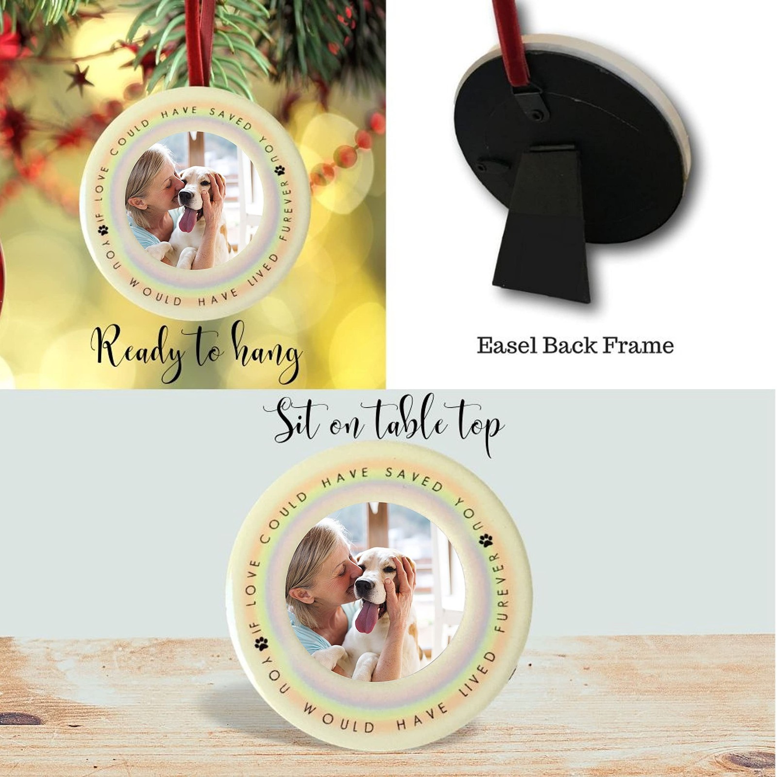 Pet Memorial Photo Ornament with Picture Frame – “If Love Could Have
