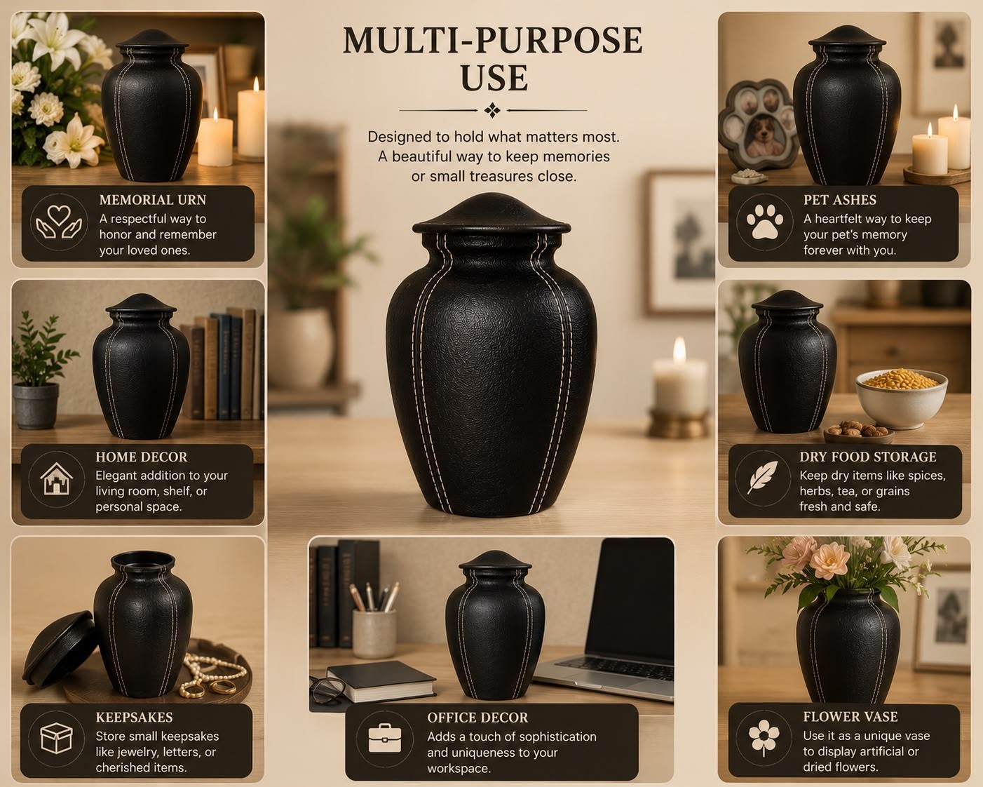 Premium Leather Cremation Urn for Human Ashes Adult 200 Cu In Aluminum Core