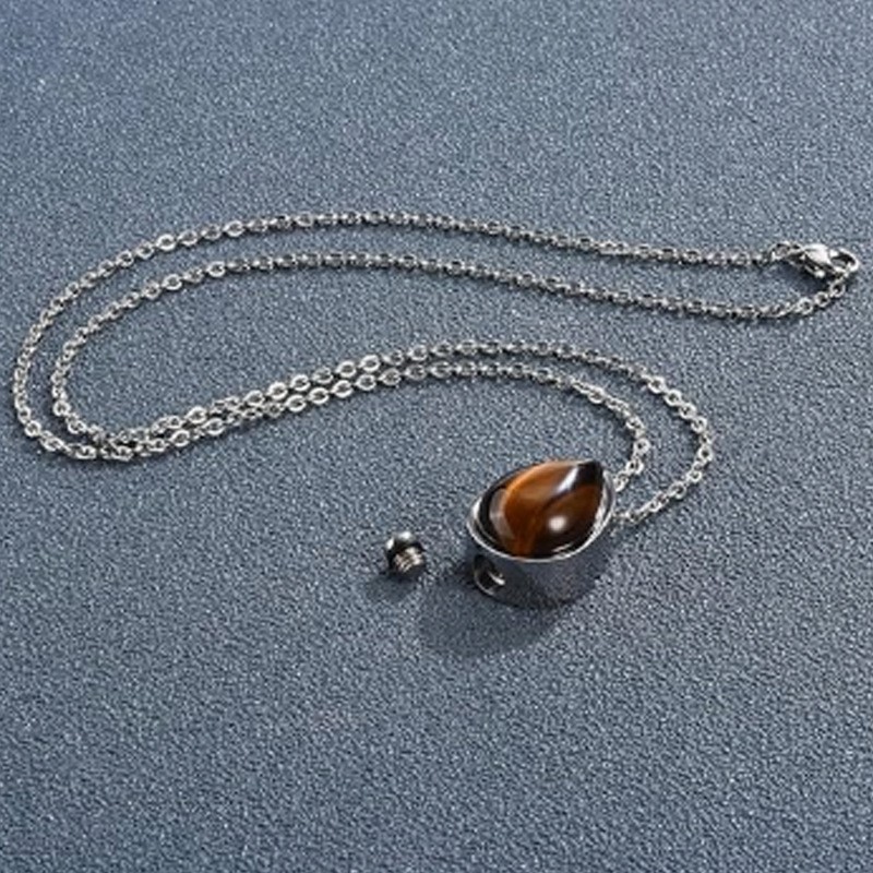 Pet Memorial Urn Necklace for Ashes | Teardrop Stone Cremation Jewelry Gift