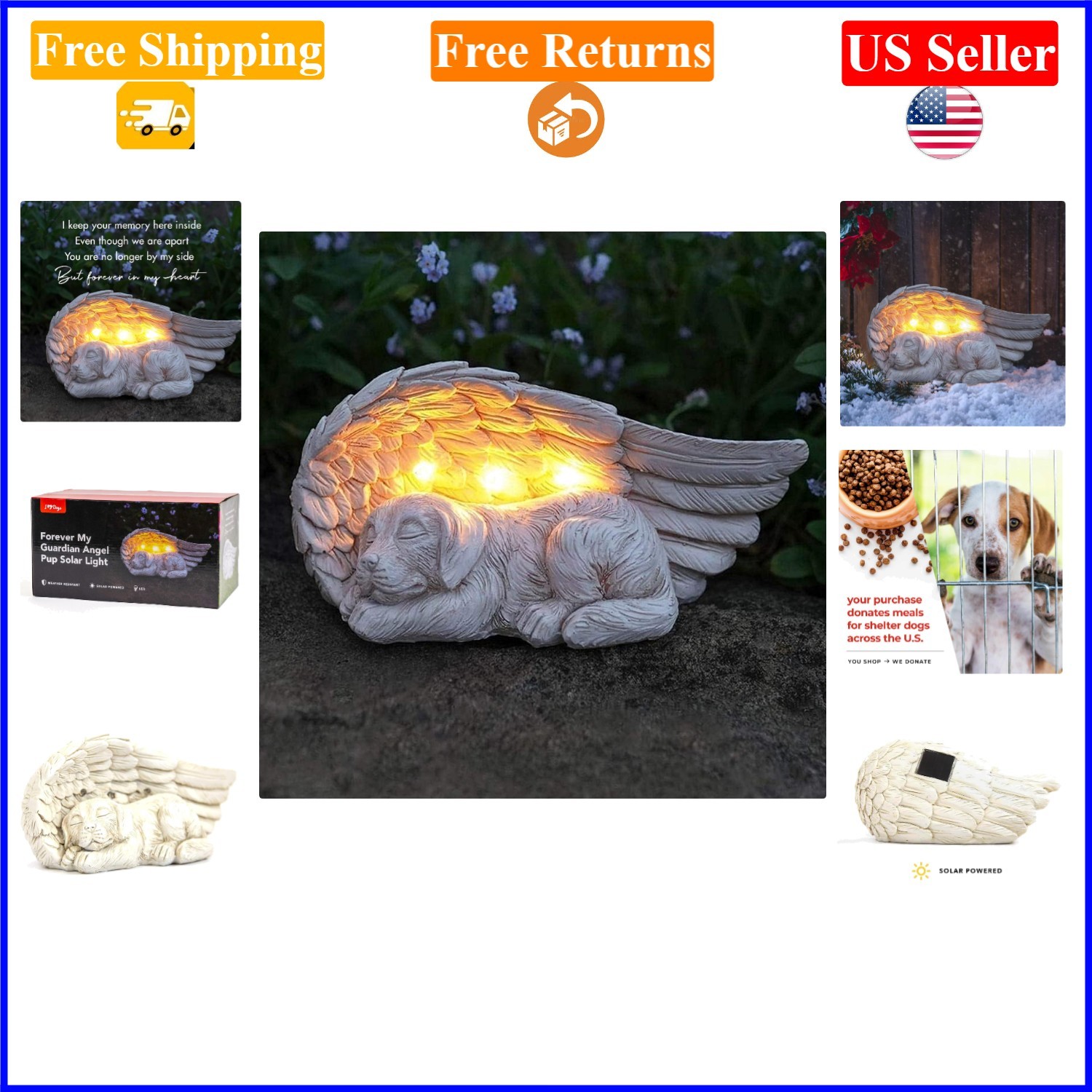 Dog Memorial Solar Garden Light – Angel, Gray, 9x4x5 Inches