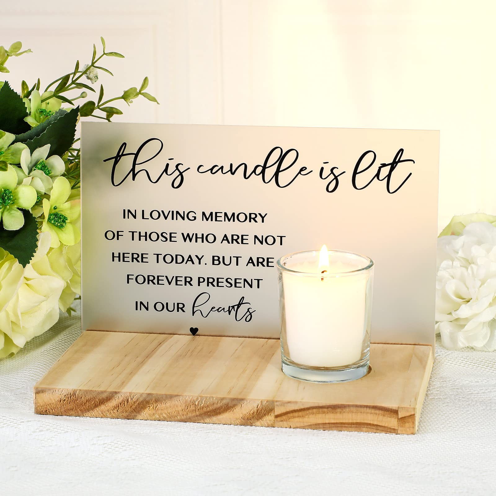 3 Pcs Sympathy Gifts Memorial Candle Acrylic and Wooden In Loving Memory Wedd…