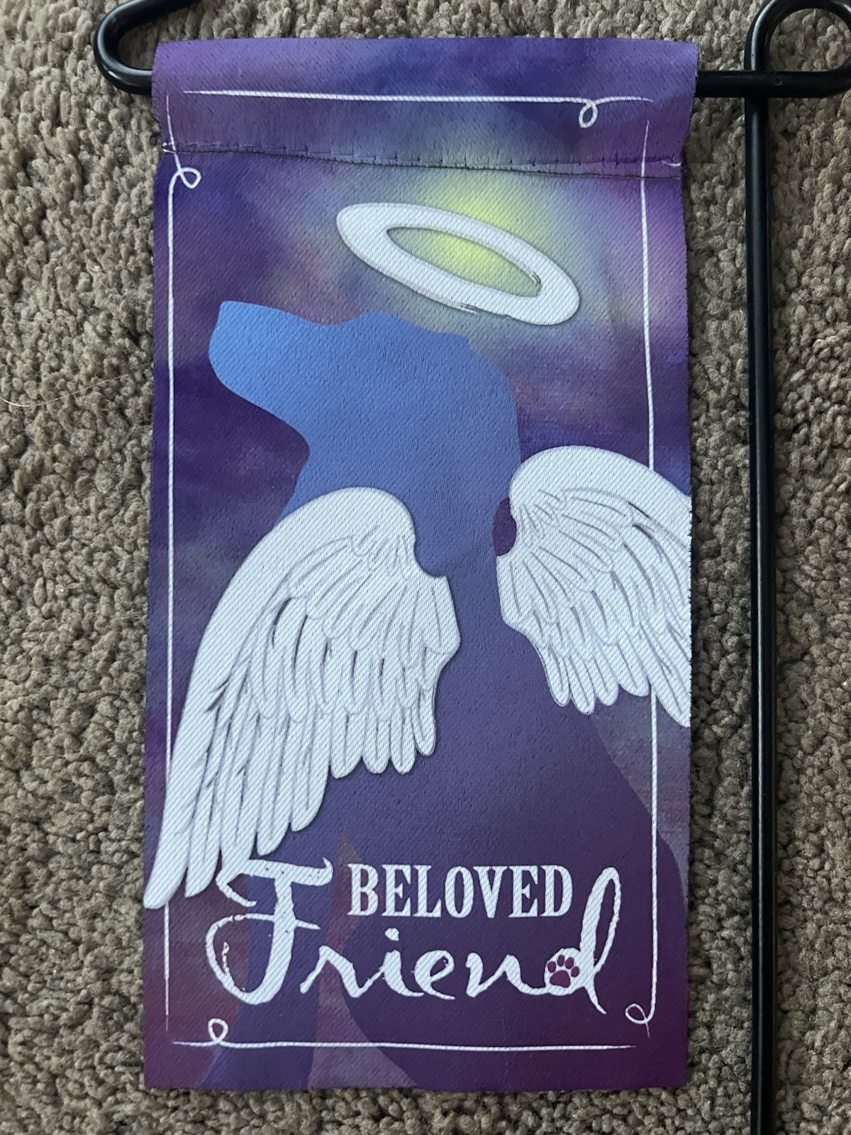 2 Different 8 in x 4 in Pet Remembrance Grave Marker Memorial Flags w/Stands NEW
