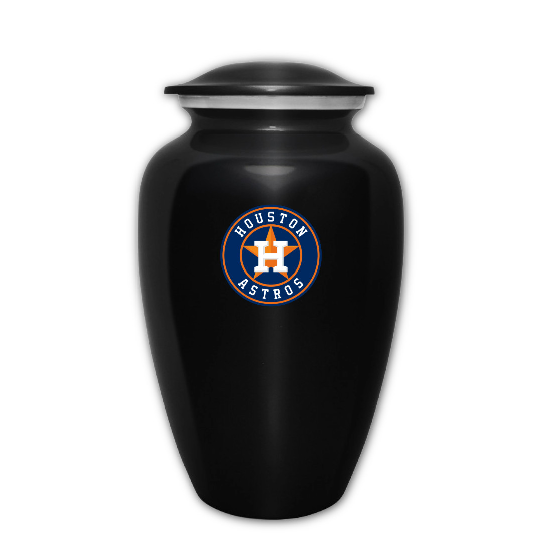 Large Houston Astros Baseball Theme Cremation Black Urn Adult Human Ashes w/Bag