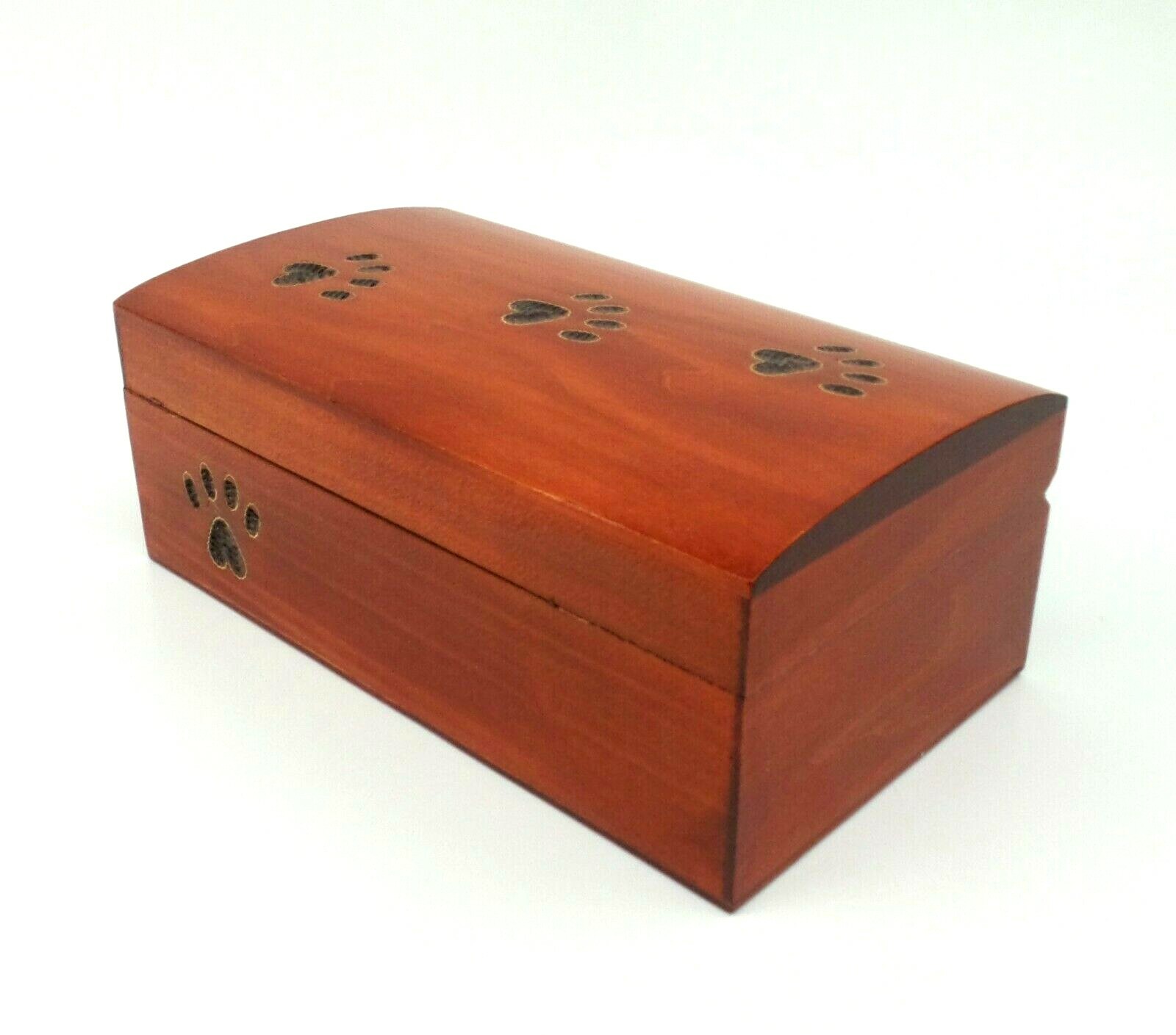 Medium Pet Cremation Urn Inlay Paw Print Wood Box Cat Dog Ashes Memorial Chest