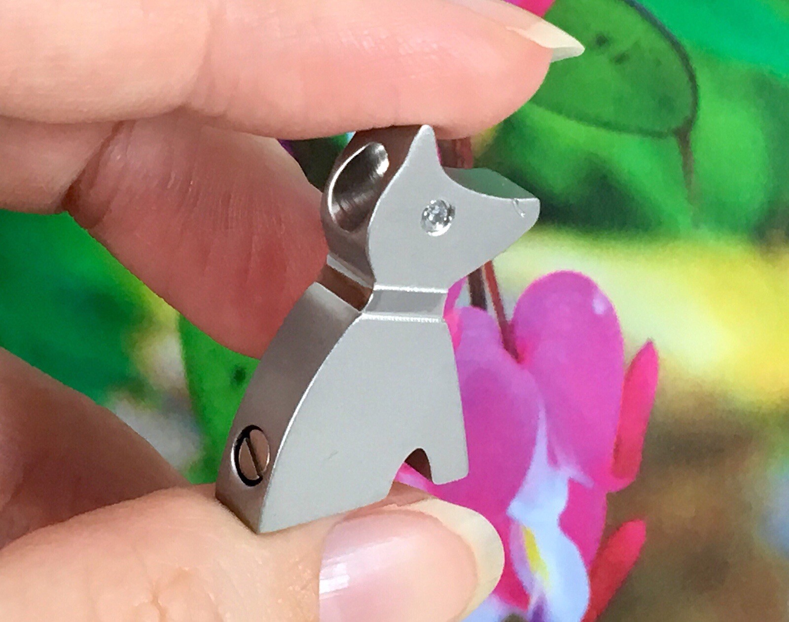 Dog Cremation Pendant Urn Keychain 1″ Key Ring for Ashes Crystal Eye Keyring