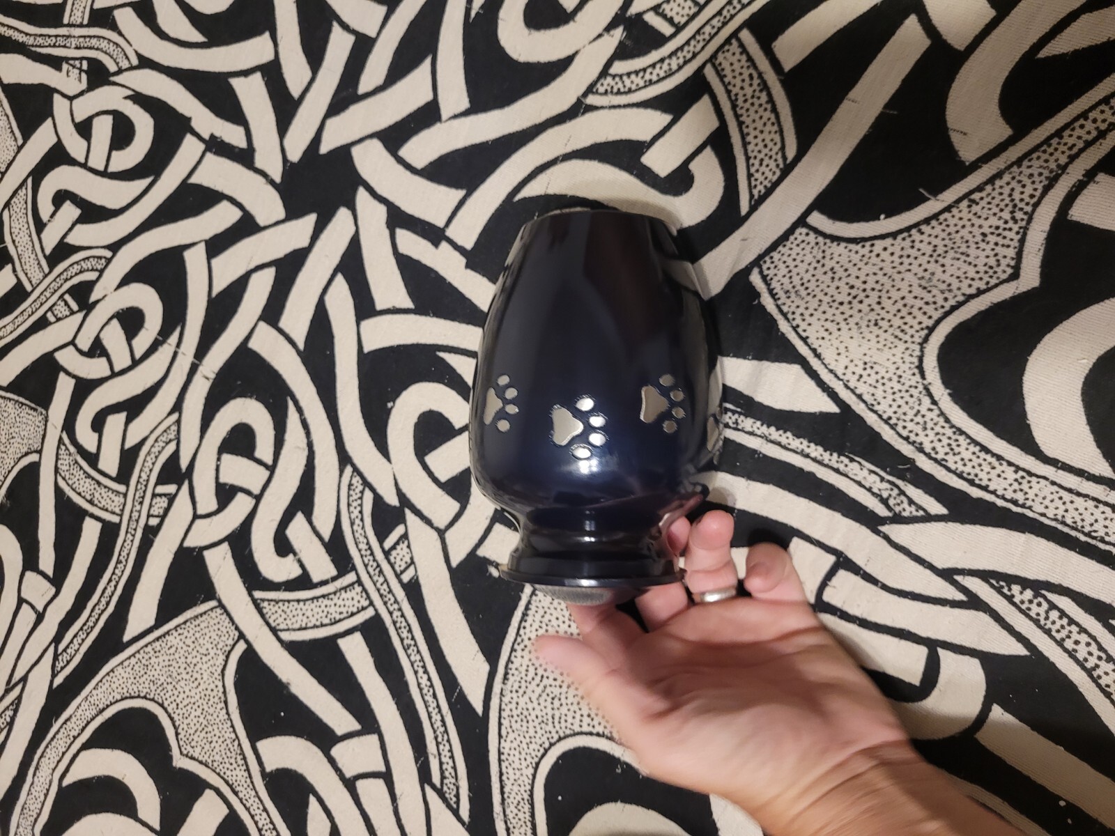 Dark Blue Pet Ashs Urn With Pawprints & screw on lid